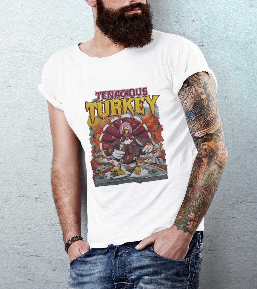 Tenacious Turkey Thanksgiving Cartoon Explosion T-Shirt