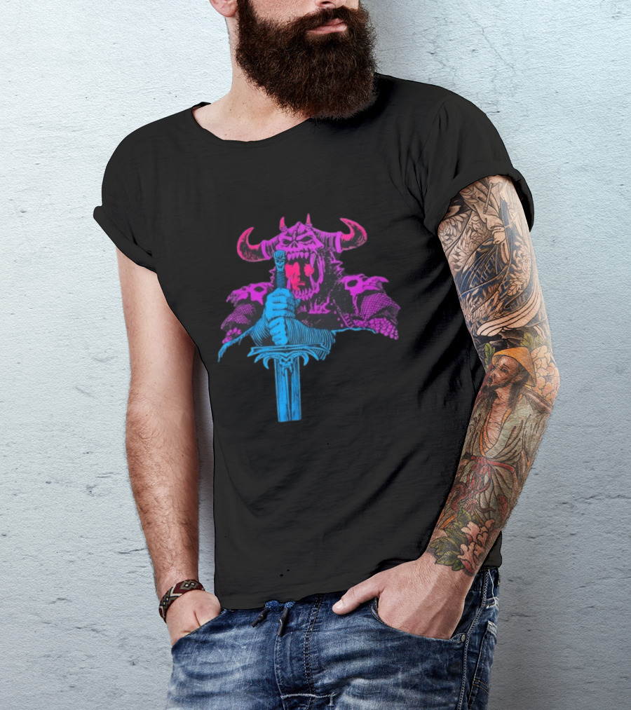 The Dark Warlord Retro Fantasy Skull And Sword T-Shirt