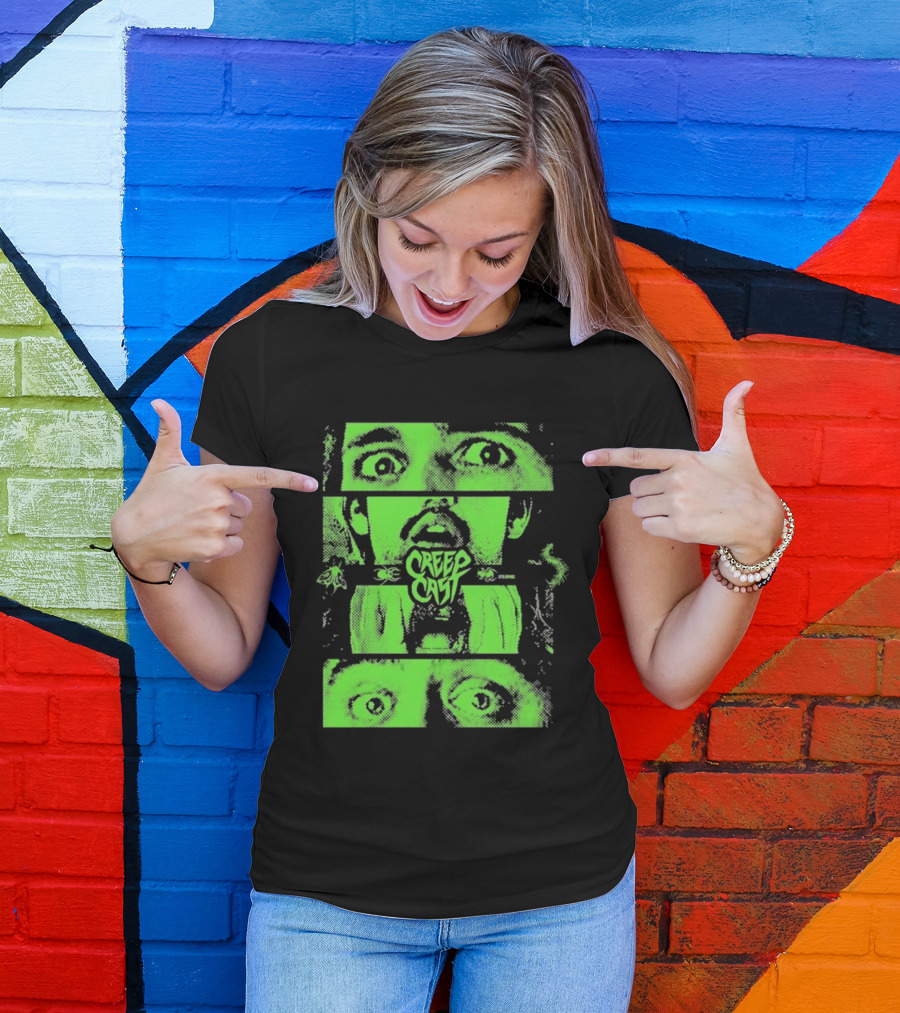 CreepCast Horror Retro Comic Green Face T-Shirt