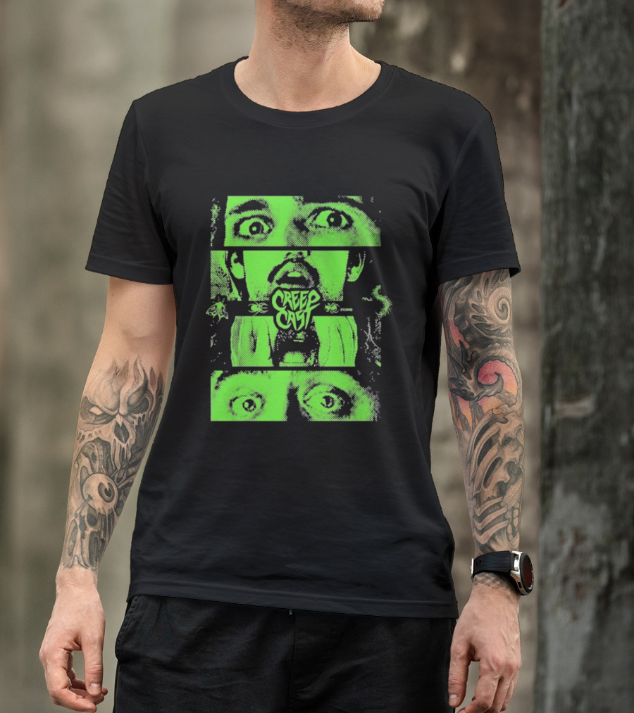 CreepCast Horror Retro Comic Green Face T-Shirt