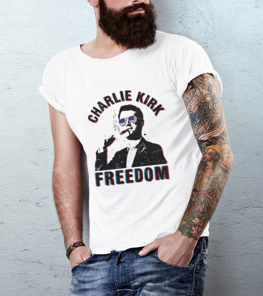 Charlie Kirk Freedom Cigars Sunglasses American Flag T-Shirt
