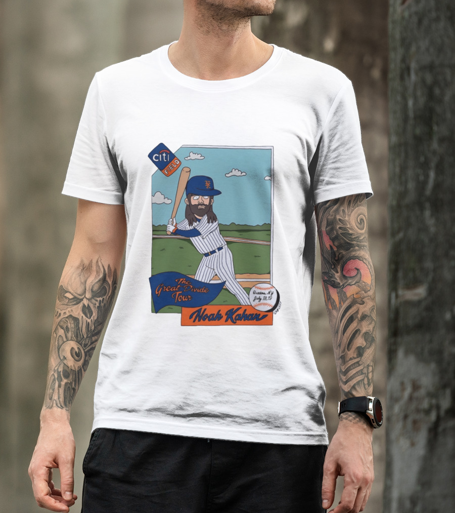 Noah Kahan The Great Divide Tour Citi Field New York Mets Cartoon Baseball July 18 19 T-Shirt