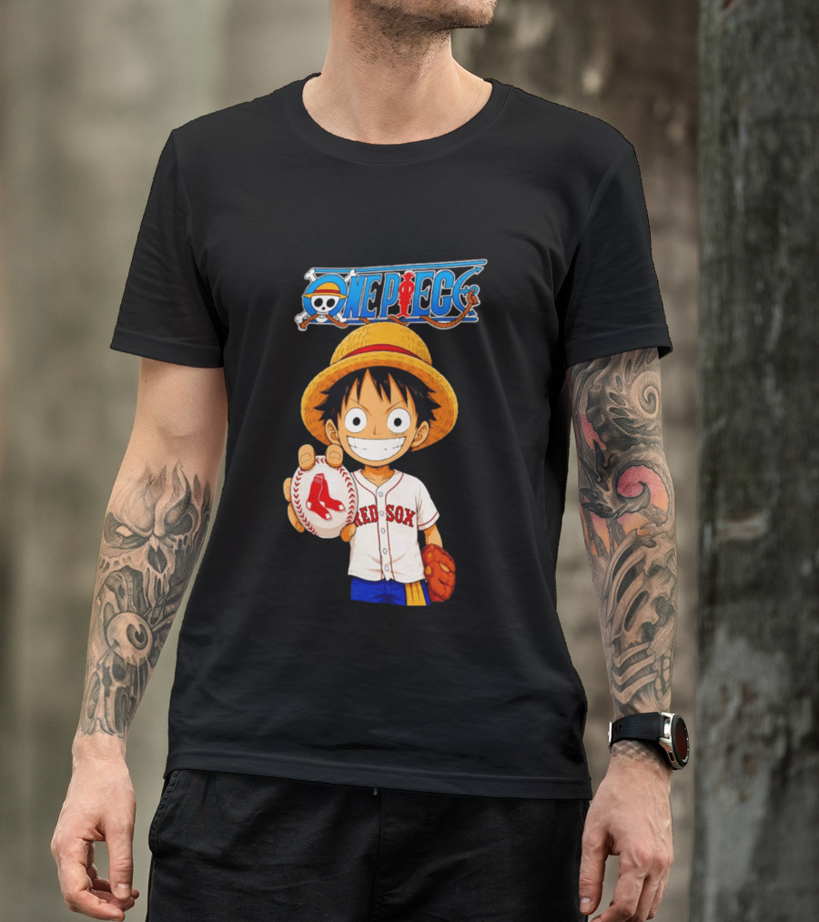 Monkey D. Luffy Red Sox One Piece Crossover Boston Baseball Collaboration T-Shirt