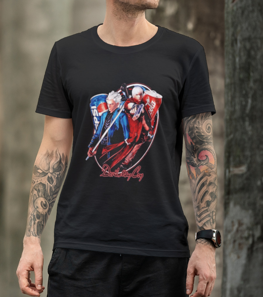 Devil May Cry Dante Vergil Pepsi Coca Cola Drink Battle T-Shirt
