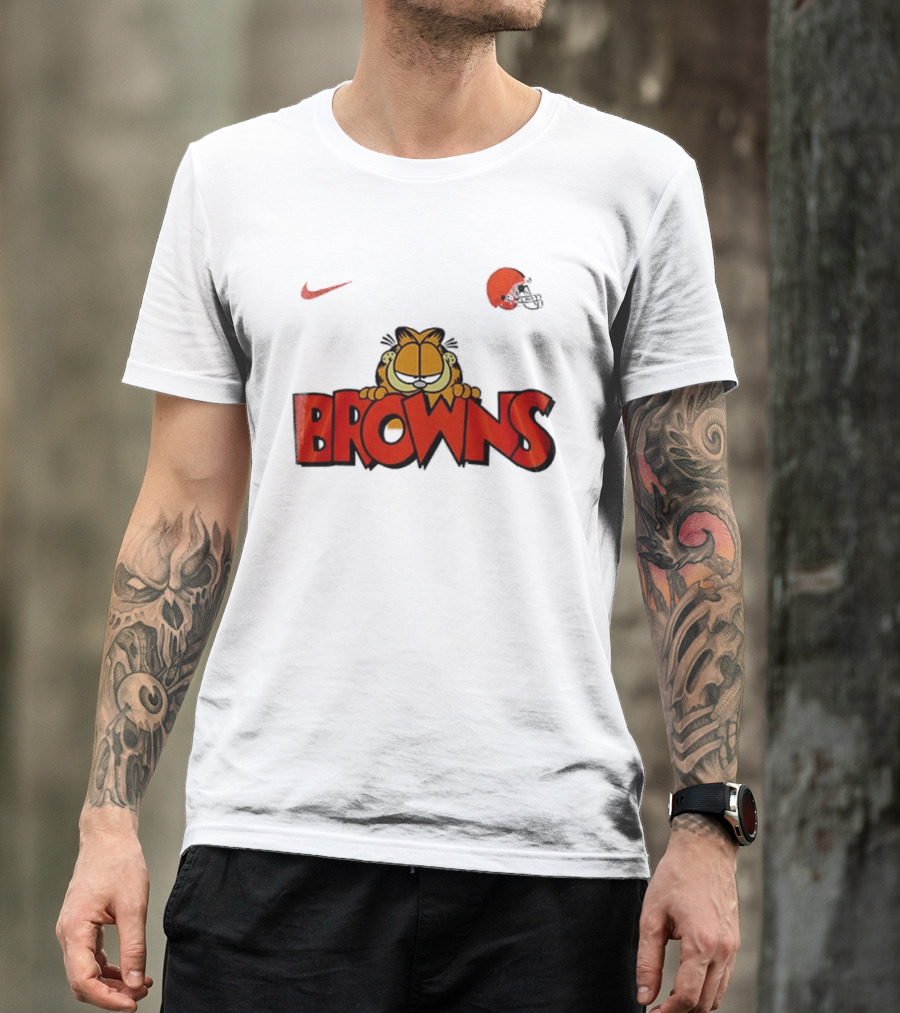 Cleveland Browns Garfield Orange Cat Helmet Nike T-Shirt