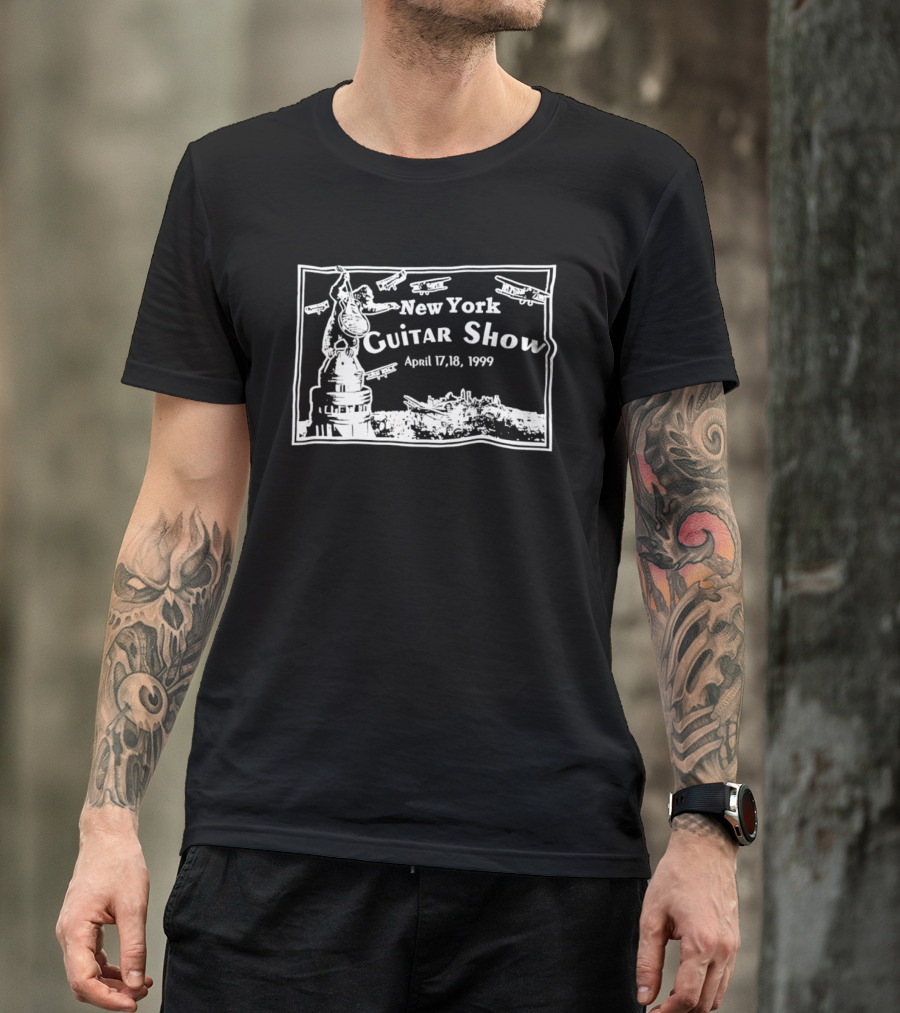 New York Guitar Show April 17 18 1999 Statue Of Liberty Airplanes T-Shirt