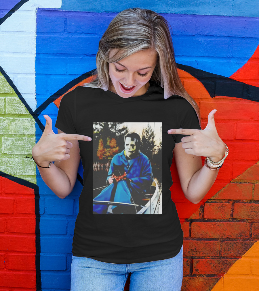 Michael Myers Lake Fishing With Cat In Boat T-Shirt