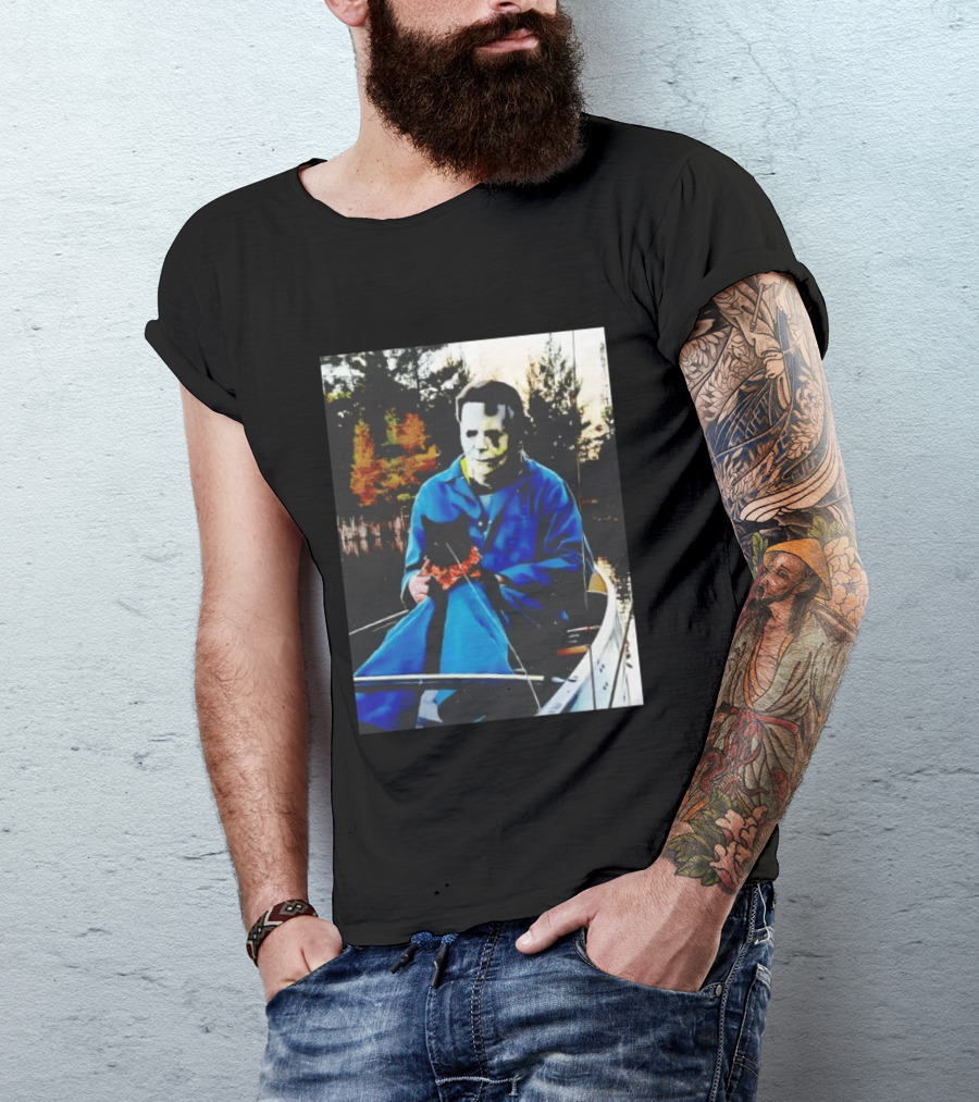 Michael Myers Lake Fishing With Cat In Boat T-Shirt