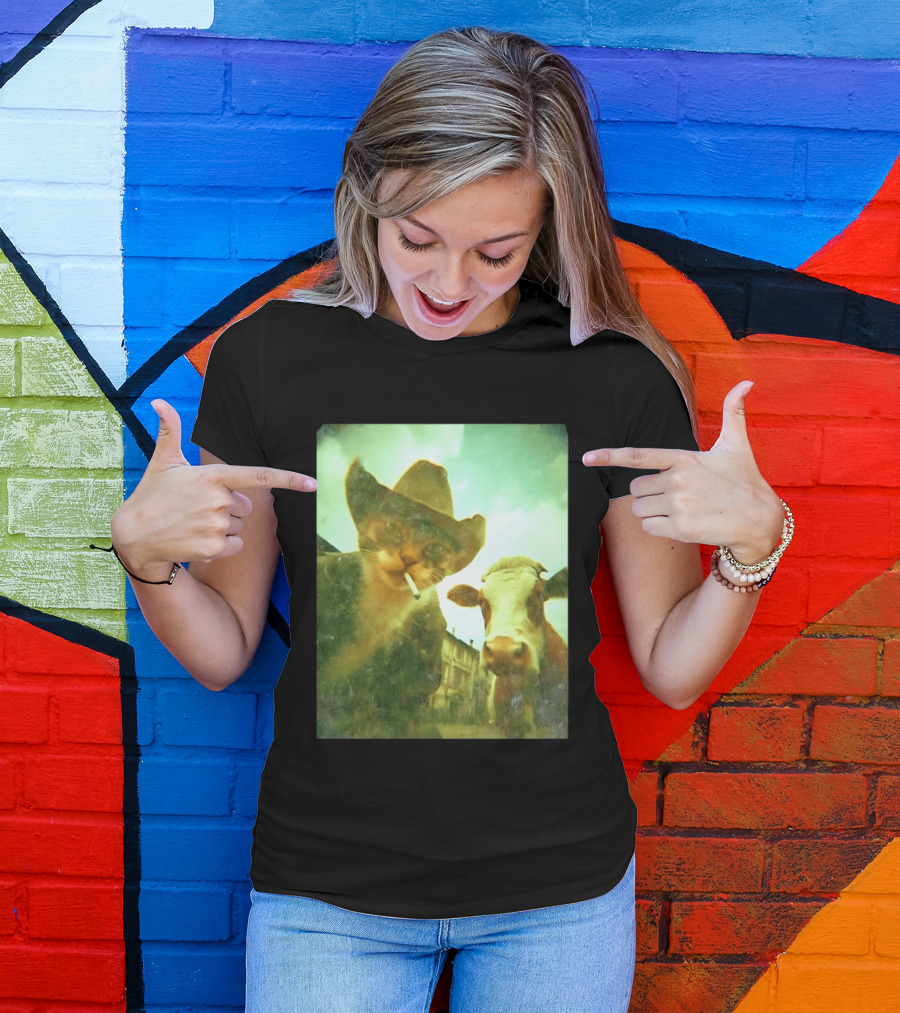 Cowboy Cat Smoking With Cow T-Shirt