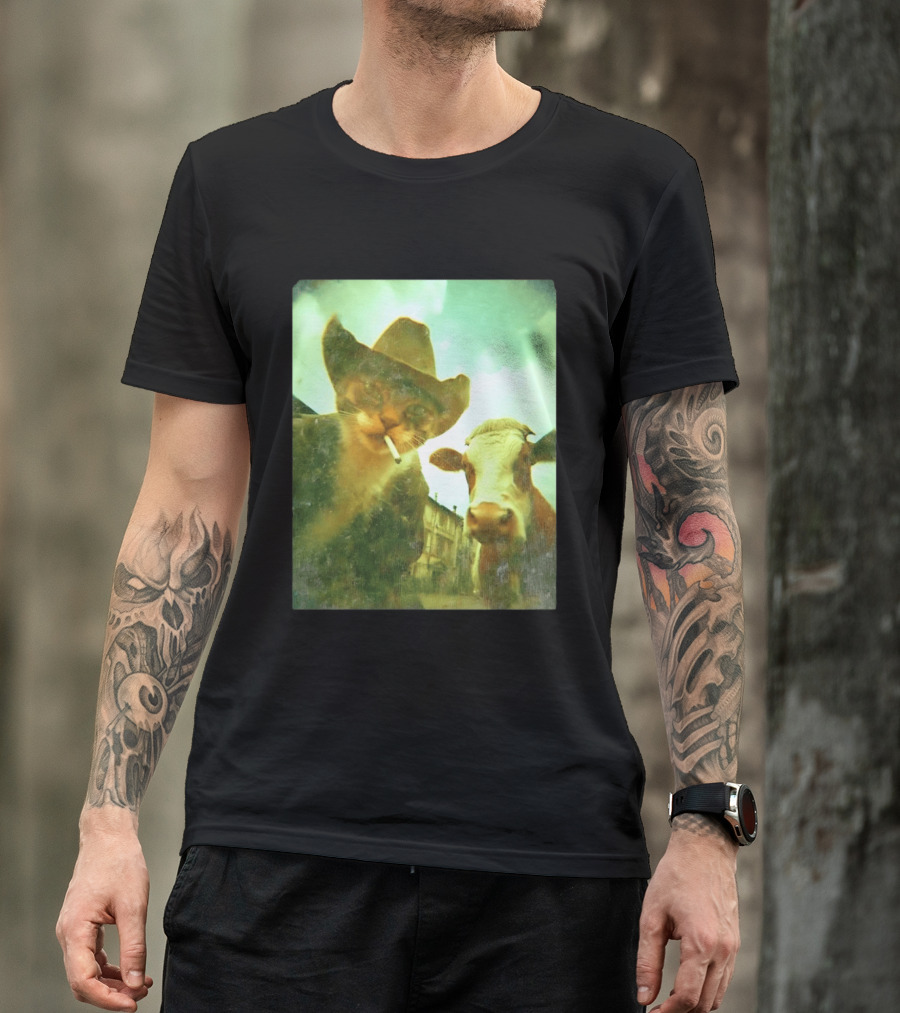 Cowboy Cat Smoking With Cow T-Shirt
