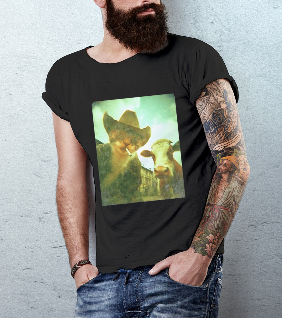 Cowboy Cat Smoking With Cow T-Shirt