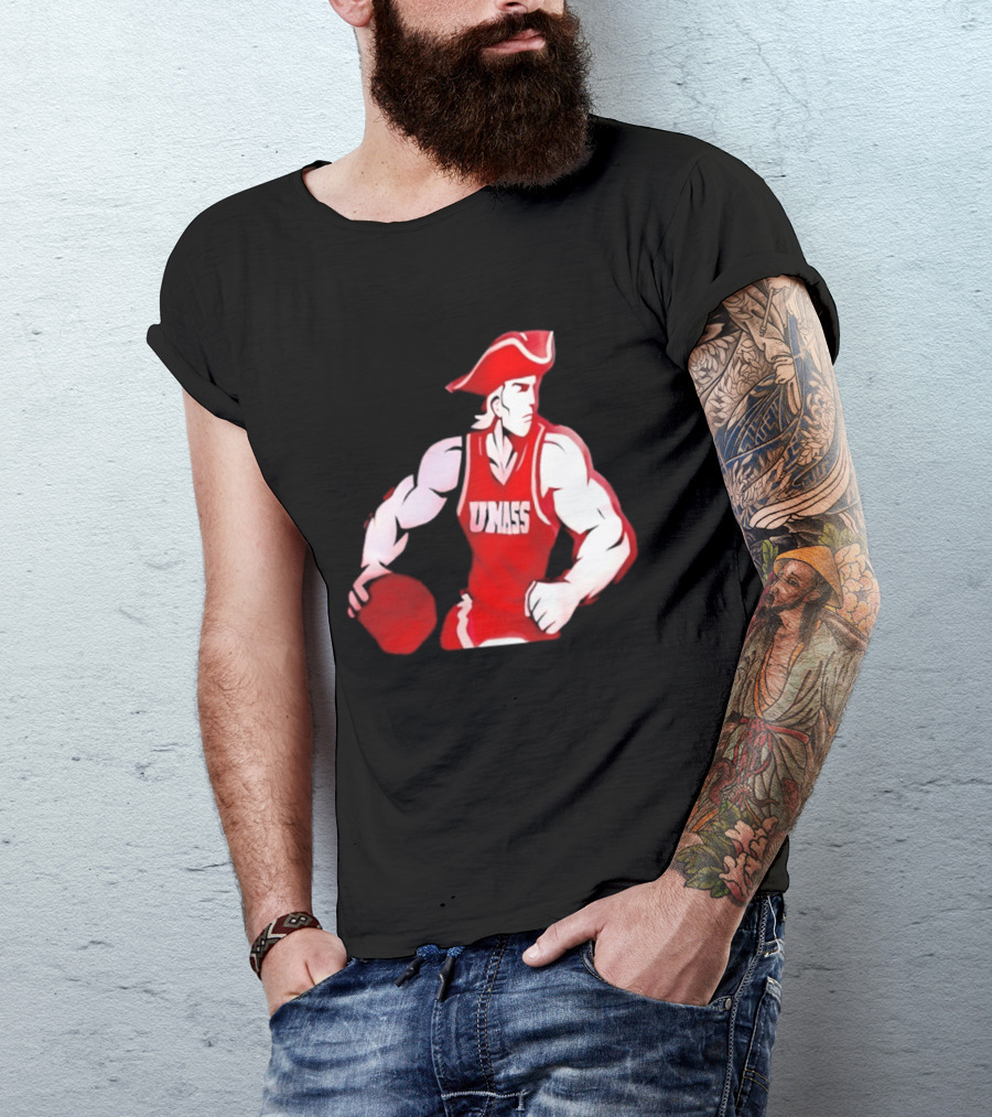 UMass Minutemen Basketball Red Jersey Embroidery T-Shirt