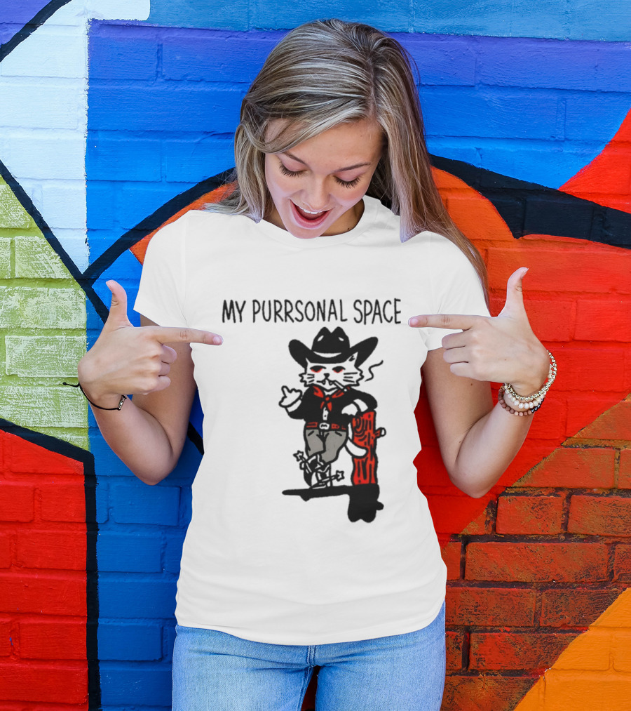 Cowboy Cat Smoking My Purrsonal Space Cartoon Western T-Shirt