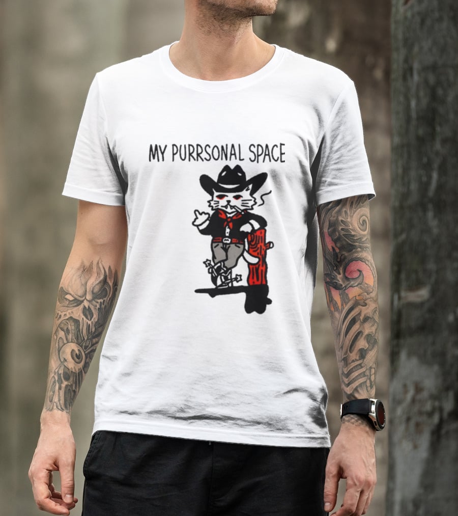 Cowboy Cat Smoking My Purrsonal Space Cartoon Western T-Shirt