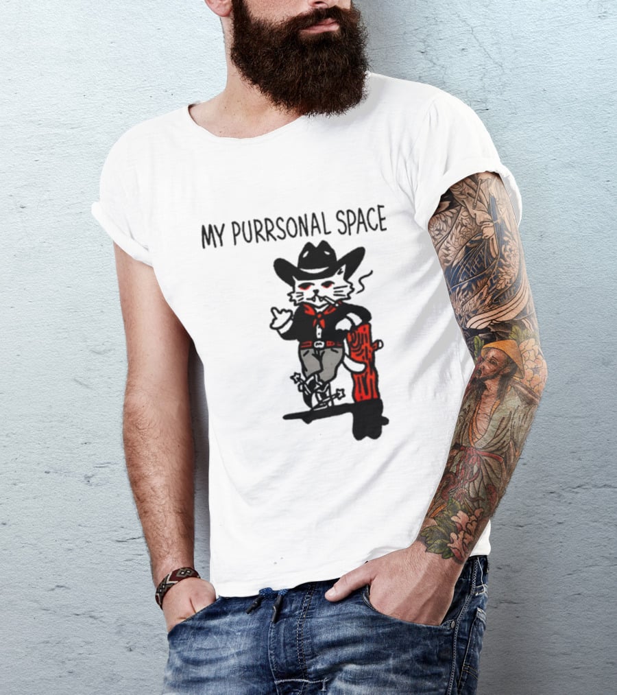 Cowboy Cat Smoking My Purrsonal Space Cartoon Western T-Shirt