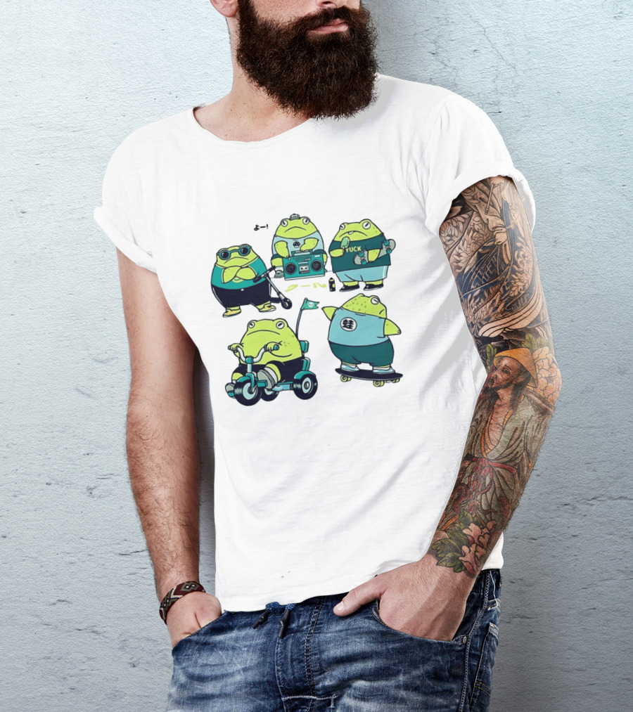 Frog Riding Scooter Tricycle Skateboard Boombox Summer Fun T-Shirt