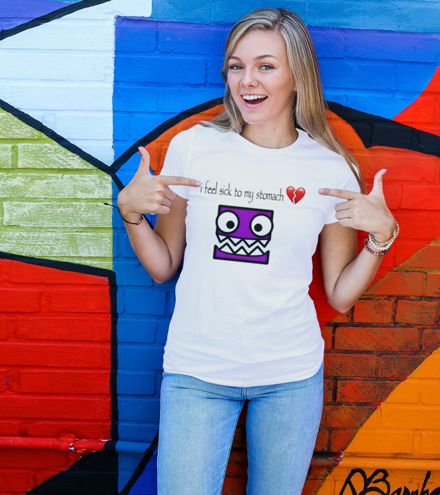 Geometry Dash I Feel Sick To My Stomach Broken Heart Pixel Art Monster T-Shirt