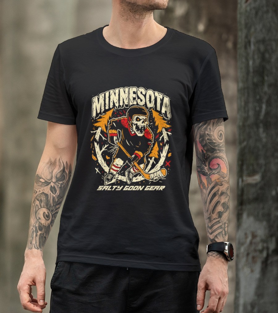 Minnesota Wild Salty Goon Hockey Skeleton T-Shirt
