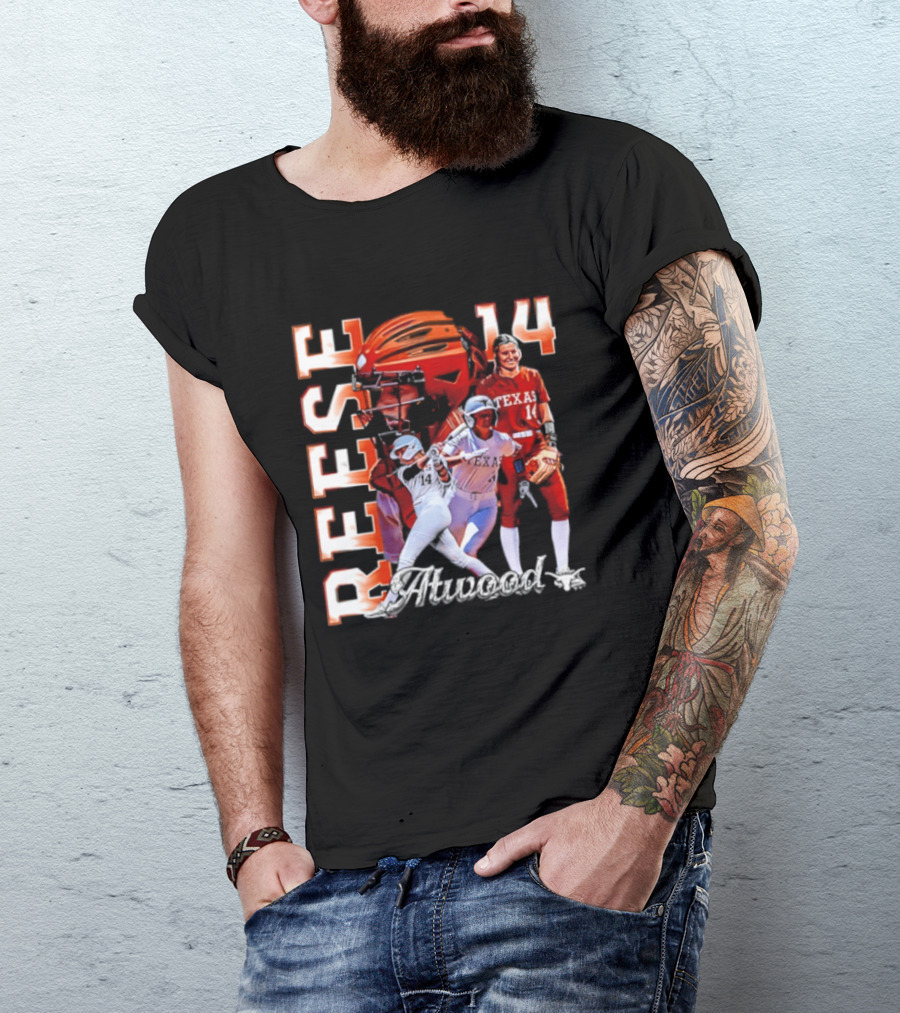 Reese Atwood 14 Texas Longhorns Softball Player White Uniform And Red Helmet T-Shirt