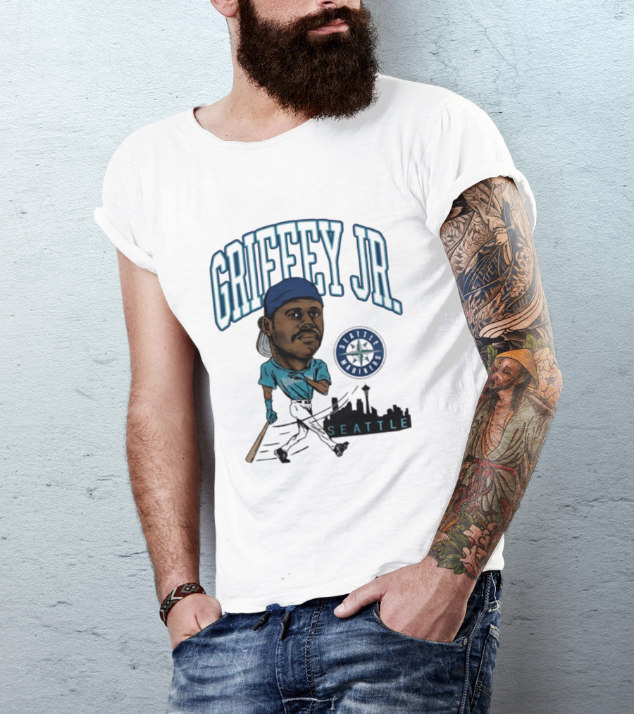 Seattle Mariners Griffey Jr. Skyline Caricature T-Shirt