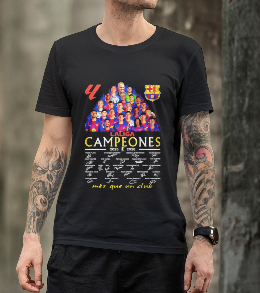 FC Barcelona LaLiga Campeones 2025 2026 Más Que Un Club Signatures T-Shirt