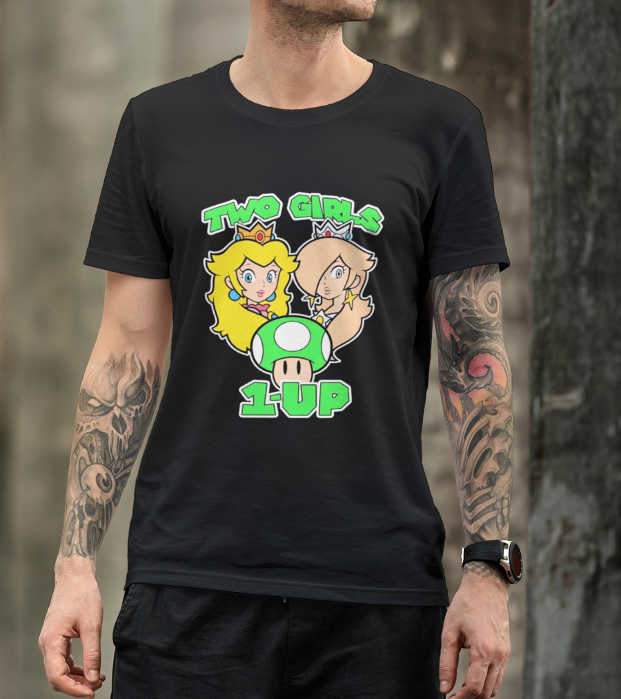 Two Girls 1 Up Mushroom Princesses Gaming T-Shirt