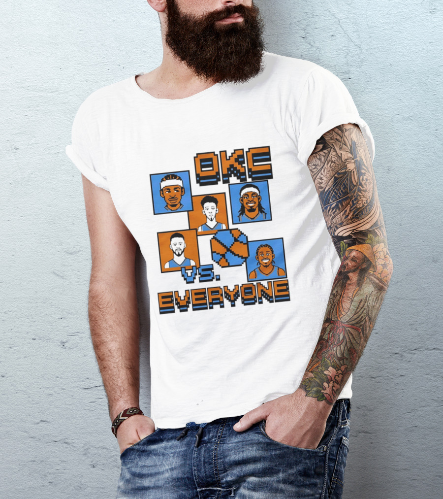 Oklahoma City Thunder OKC Vs Everyone 8 Bit Basketball Pixel Art Characters T-Shirt