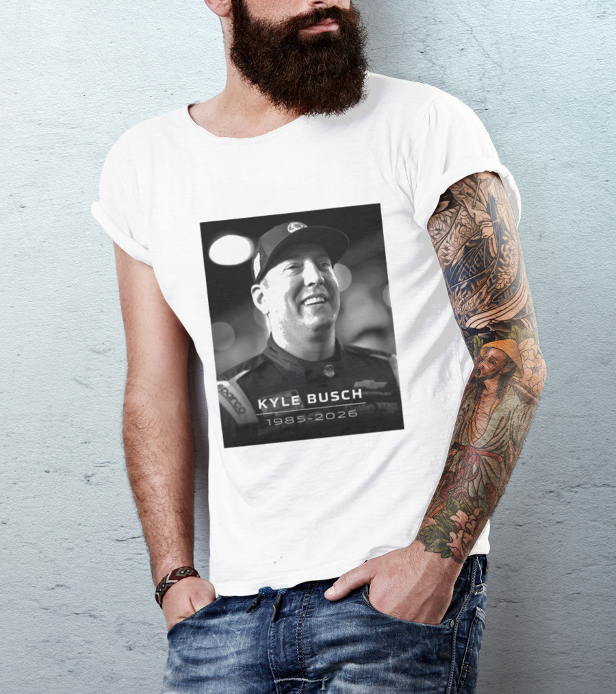 Kyle Busch 1985 2026 Racing Tribute Black And White T-Shirt