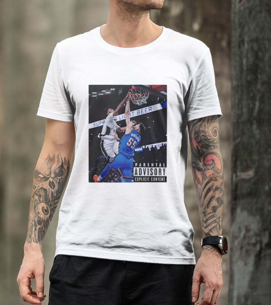 Parental Advisory Explicit Content Dunk Contest New York Knicks Mitchell Robinson Basketball Photo T-Shirt