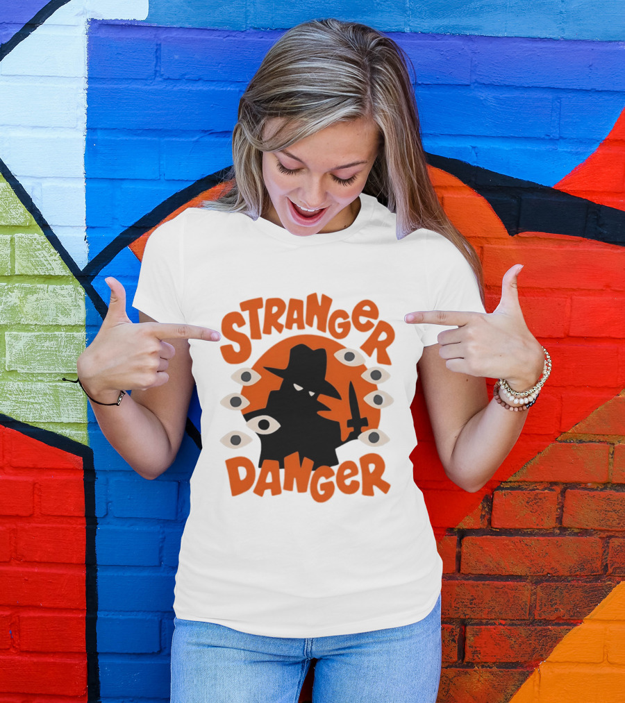 Stranger Danger Mysterious Figure Holding Knife Surrounded By Ing Eyes T-Shirt