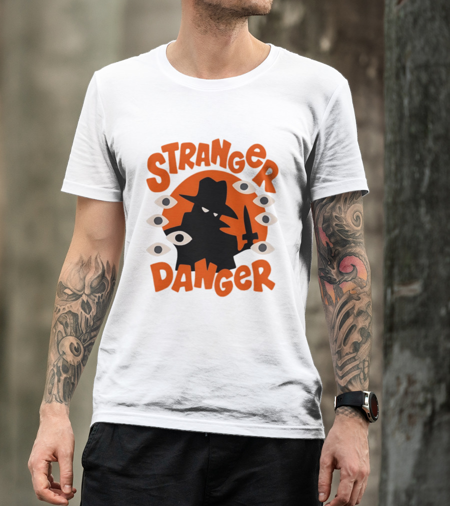 Stranger Danger Mysterious Figure Holding Knife Surrounded By Ing Eyes T-Shirt