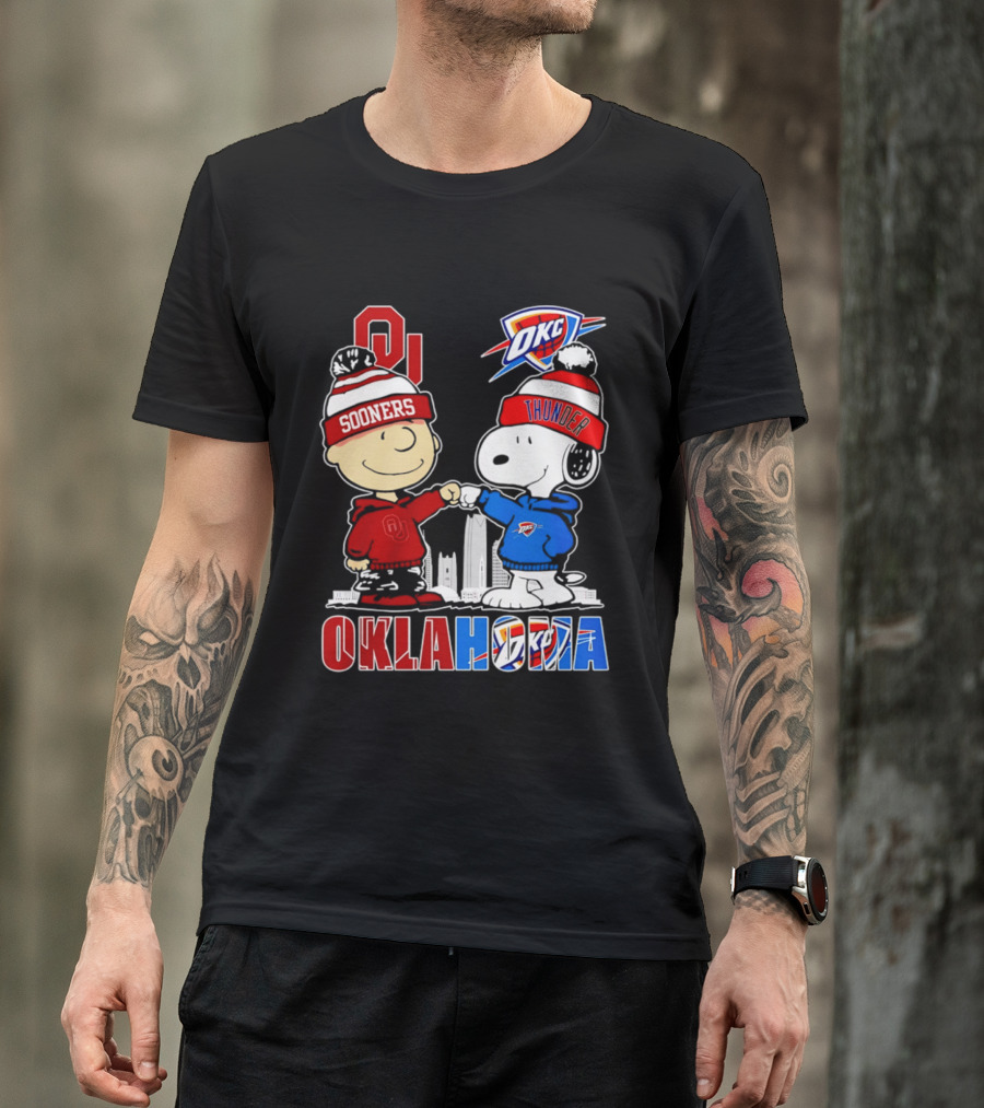 Oklahoma Sooners OU Snoopy OKC Thunder Unity Skyline T-Shirt