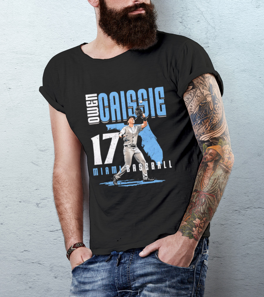 Owen Caissie 17 Miami Baseball Florida Map T-Shirt