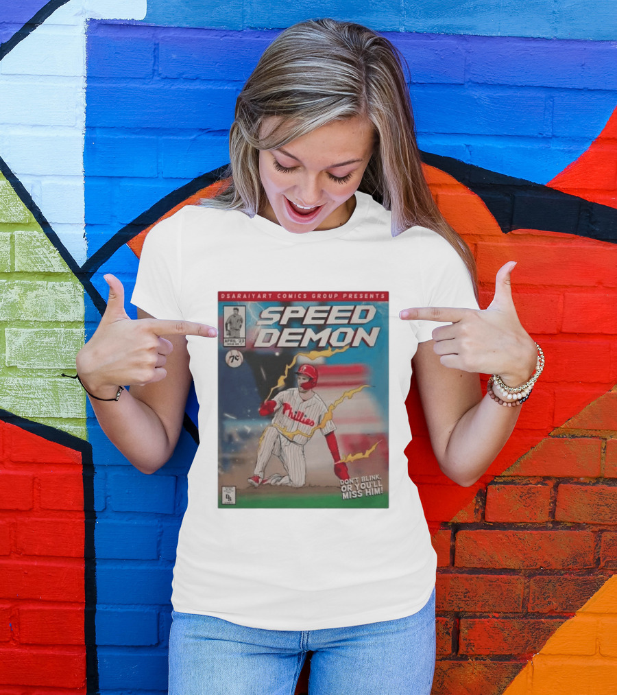 DSaraiyart Speed Demon Phillies April 23 Comics Group Don't Blink Trea Turner T-Shirt
