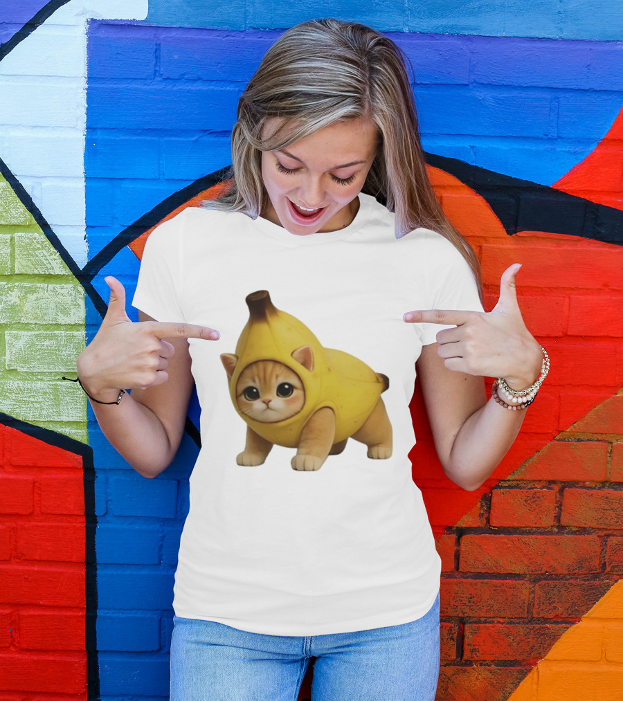Banana Kitty Cute Cat In Fruit Costume T-Shirt