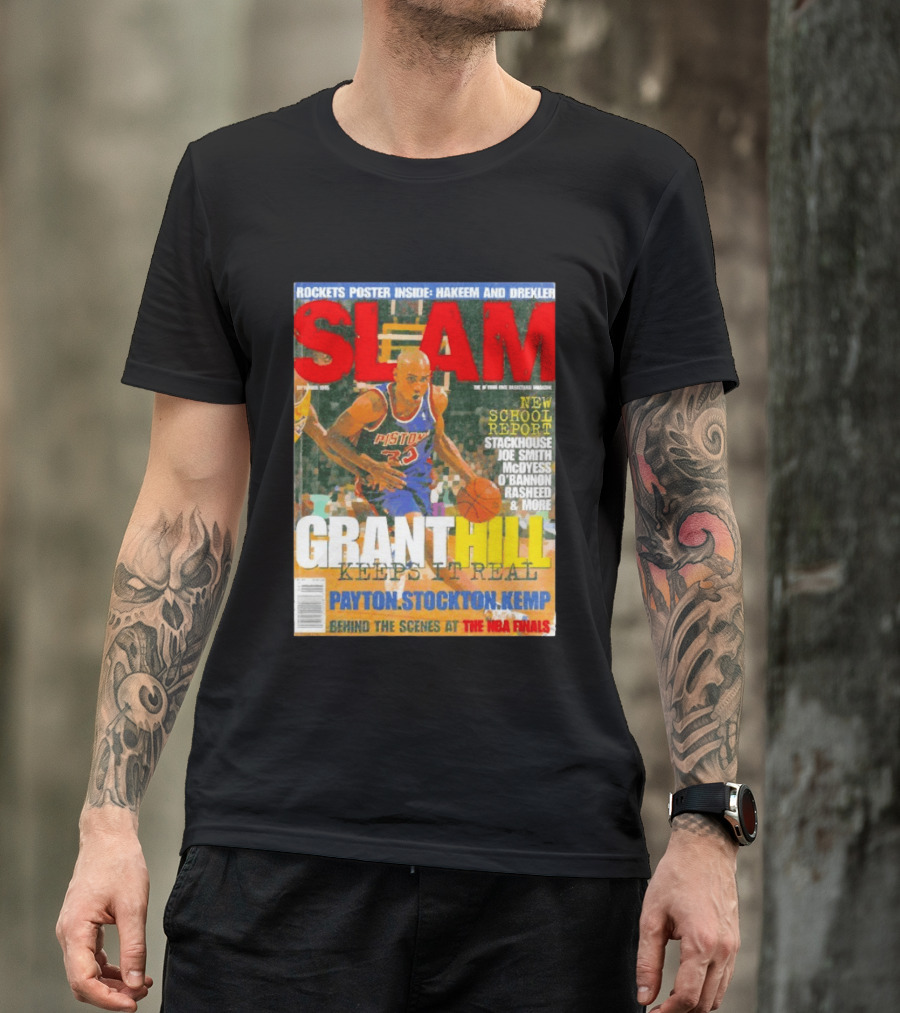 SLAM Granthill Keeps It Real Payton Stockton Kemp Pistons Basketball NBA Finals Hakeem Drexler T-Shirt