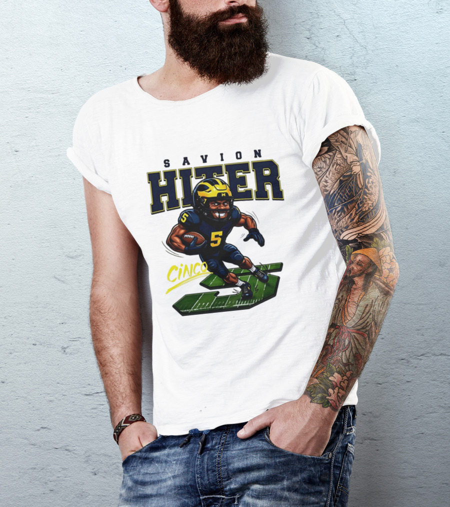 Savion Hiter Number 5 Cinco Valiant Michigan Wolverines Football Cartoon T-Shirt
