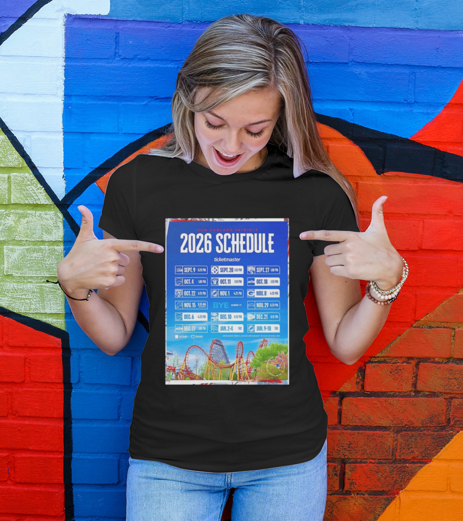 New England Patriots 2026 Schedule Ticketmaster September To January Kickoffs T-Shirt