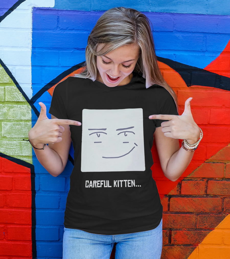 Roblox Man Face Careful Kitten Meme T-Shirt