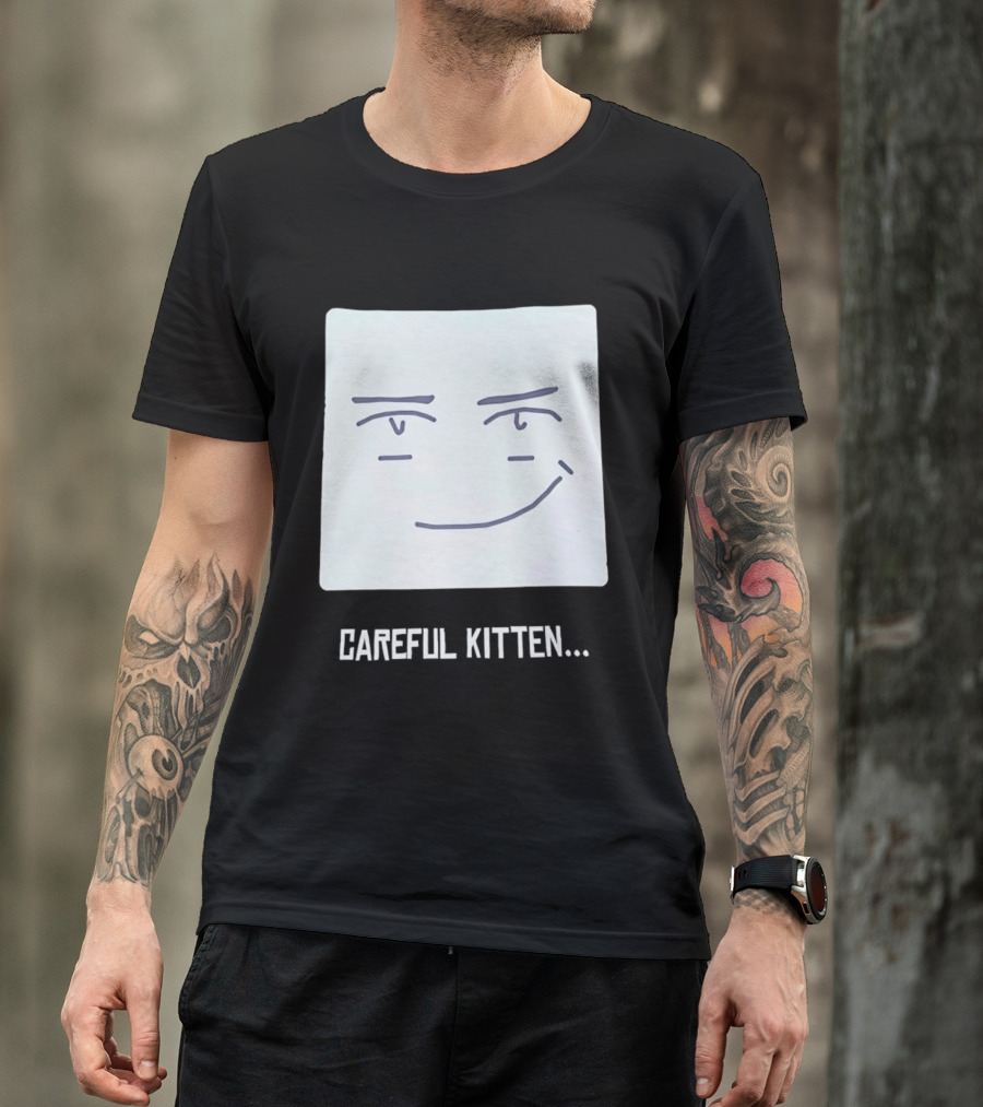 Roblox Man Face Careful Kitten Meme T-Shirt