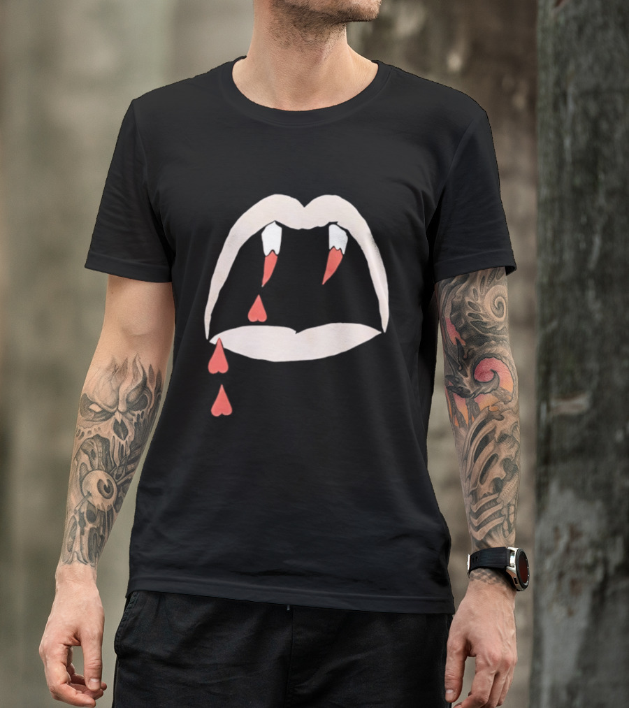 Saint Laurent AW14 Bloodluster Vampire Teeth And Blood Drops T-Shirt