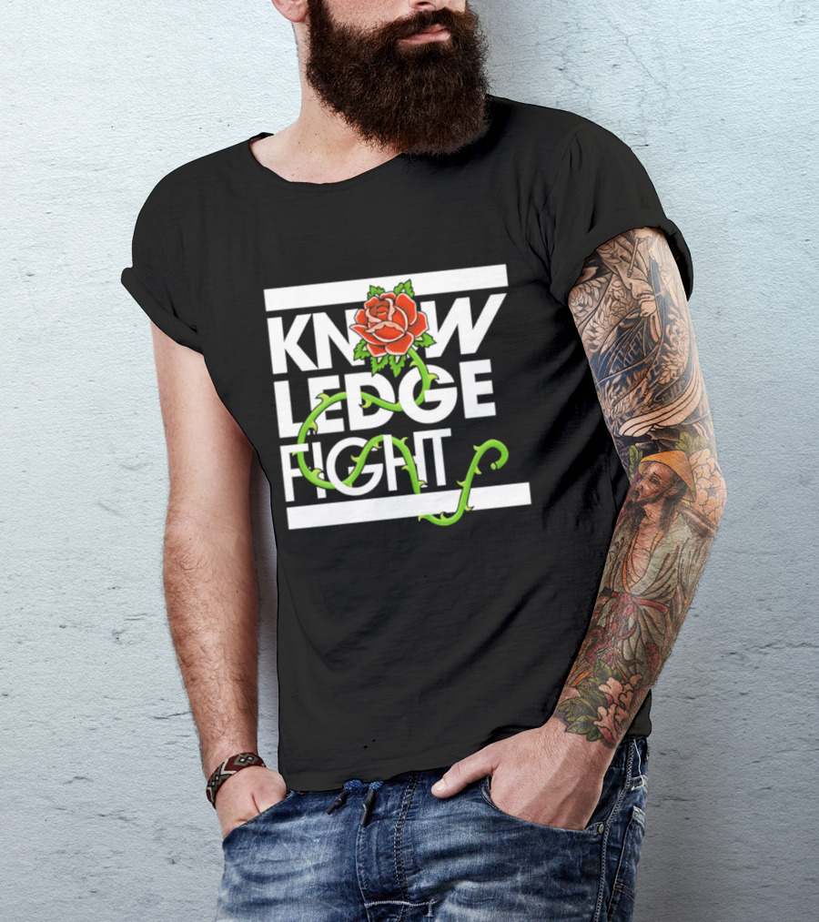 Knowledge Fight Rose With Green Vine Accents T-Shirt