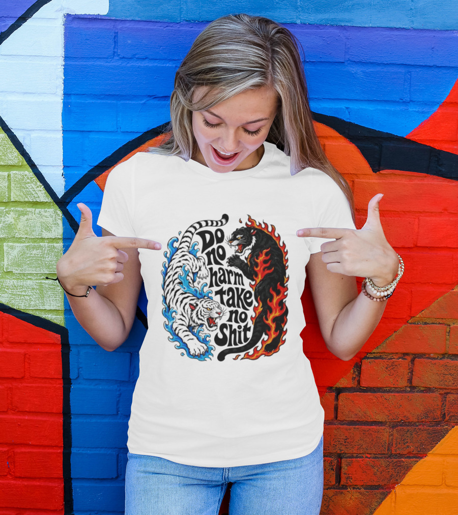 Do No Harm Take No Shit Blue Tiger And Fire Panther T-Shirt