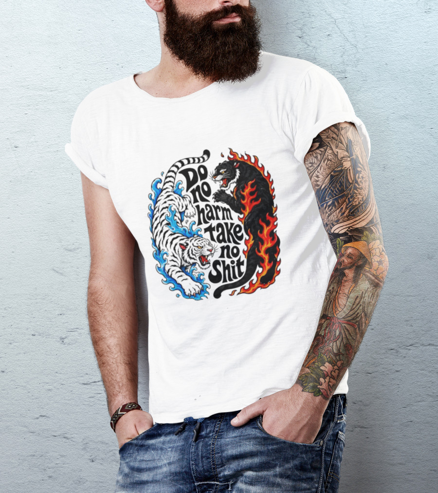 Do No Harm Take No Shit Blue Tiger And Fire Panther T-Shirt