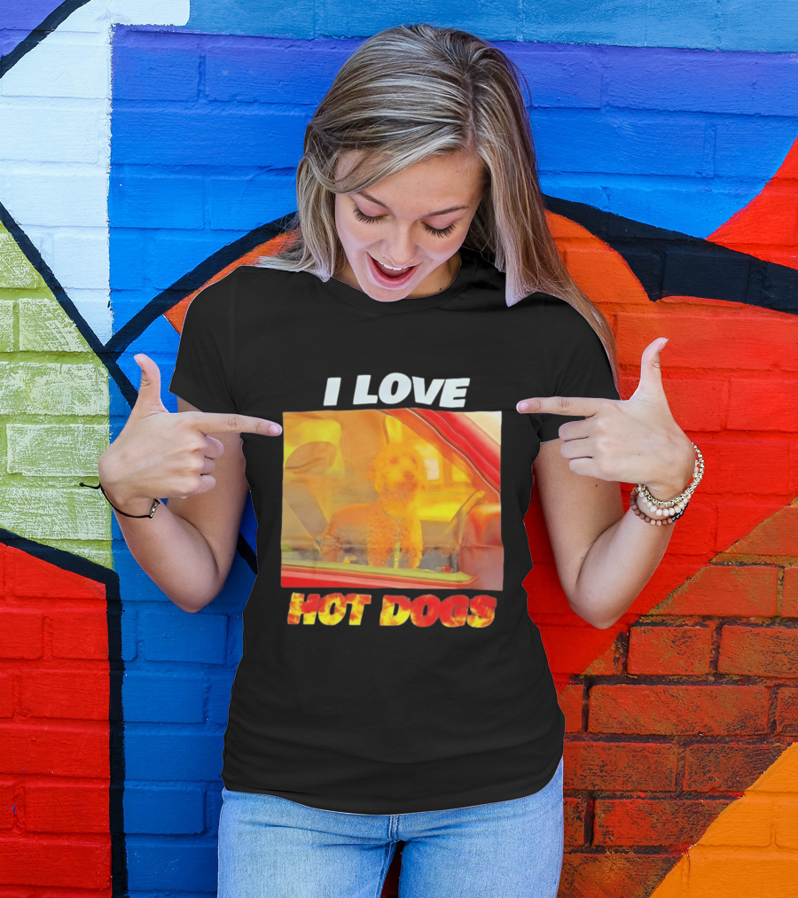 I Love Hot Dogs Poodle In Car T-Shirt