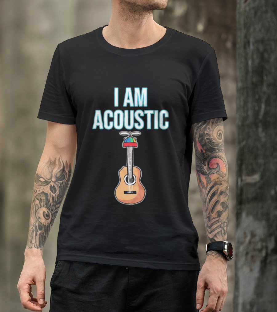 I Am Acoustic Guitar With Beanie Propeller Hat T-Shirt