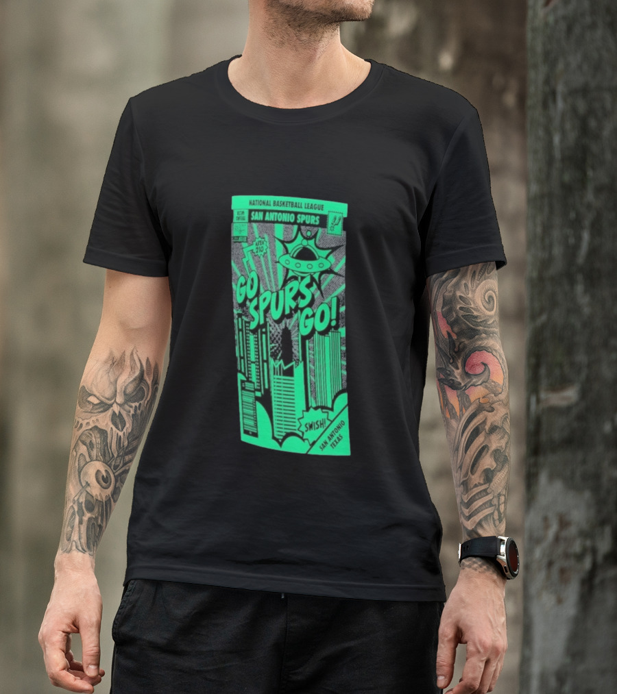 National Basketball League San Antonio Spurs Go Spurs Go Area 210 San Antonio Texas Comic Swish T-Shirt