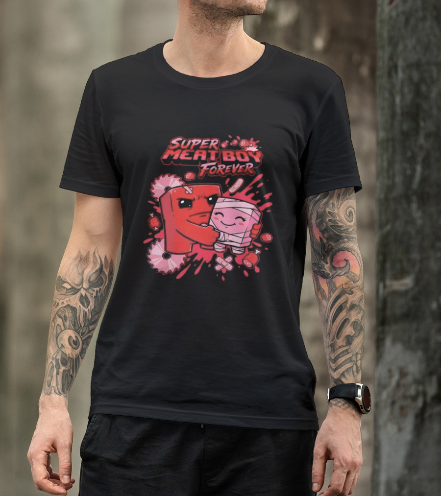 Super Meat Boy Forever Retro Character Hugging T-Shirt