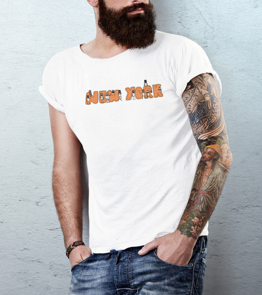 New York Stickman Basketball Characters Playful Cartoon T-Shirt