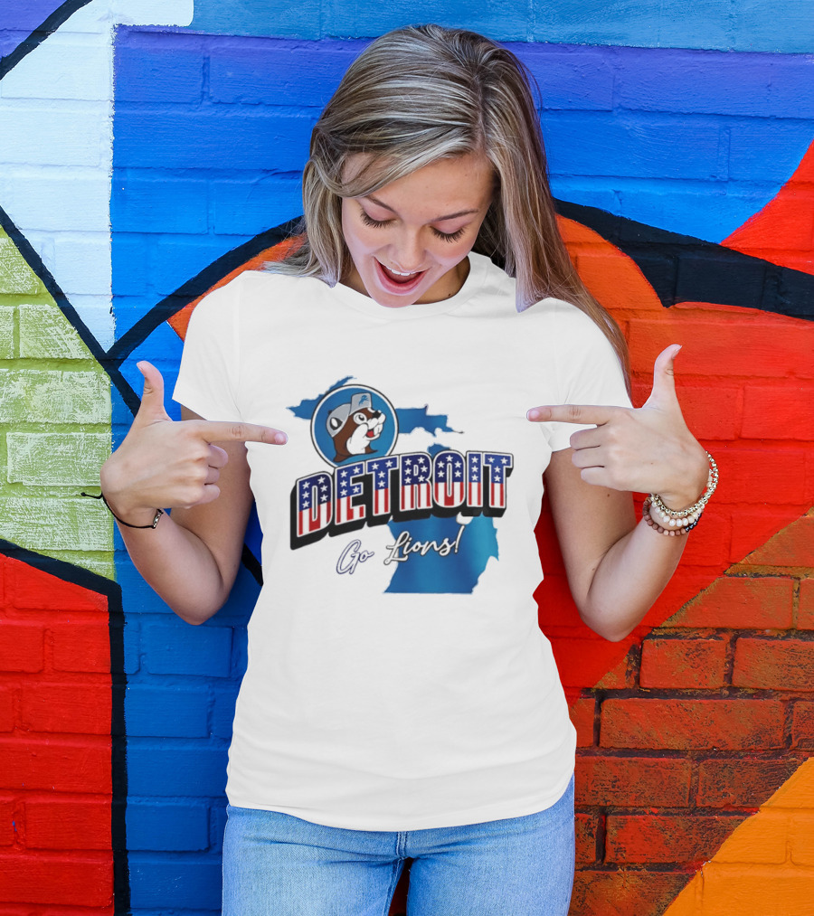 Detroit Lions Buc Ee's Go Lions Patriotic Michigan Map T-Shirt